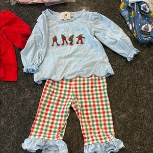 Blue Ruffle Top and Plaid Pants Set